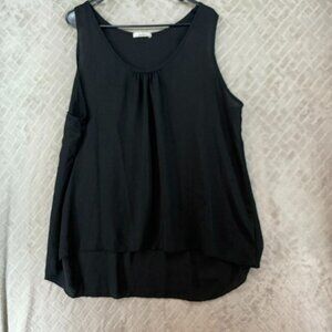 Teenbell Tank Top Blouse Womens 3XL Black Chiffon Pleated Neckline Racer Back
